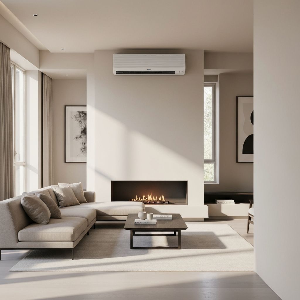 Living elegante con aire acondicionado discreto integrado